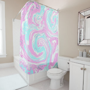 Pink and Teal Blue Cotton Candy Colours Marble  Shower Curtain
