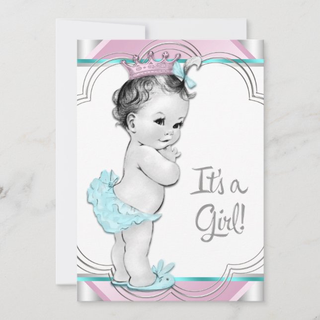 Pink and Teal Blue Princess Baby Shower Invitation (Front)
