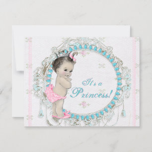 Pink and Teal Blue Vintage Princess Baby Shower Invitation