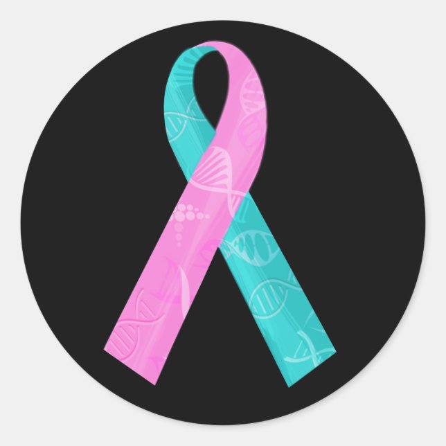Pink and Teal BRCA DNA Ribbon Classic Round Sticker (Front)