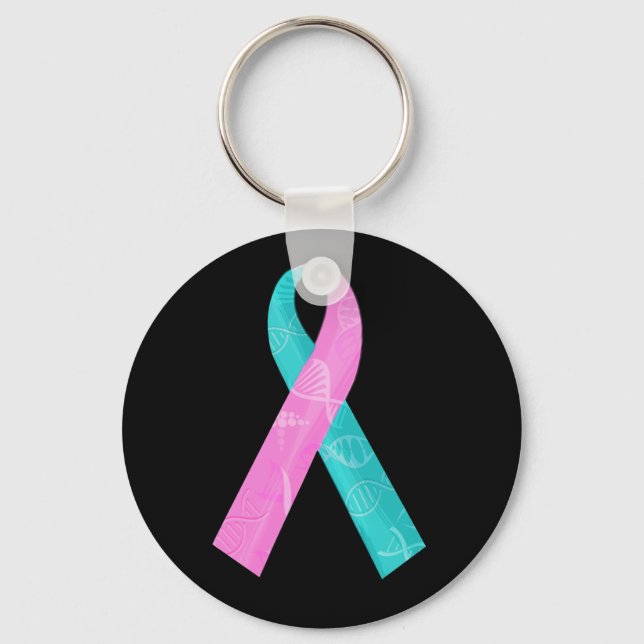 Pink and Teal BRCA DNA Ribbon Key Ring (Front)