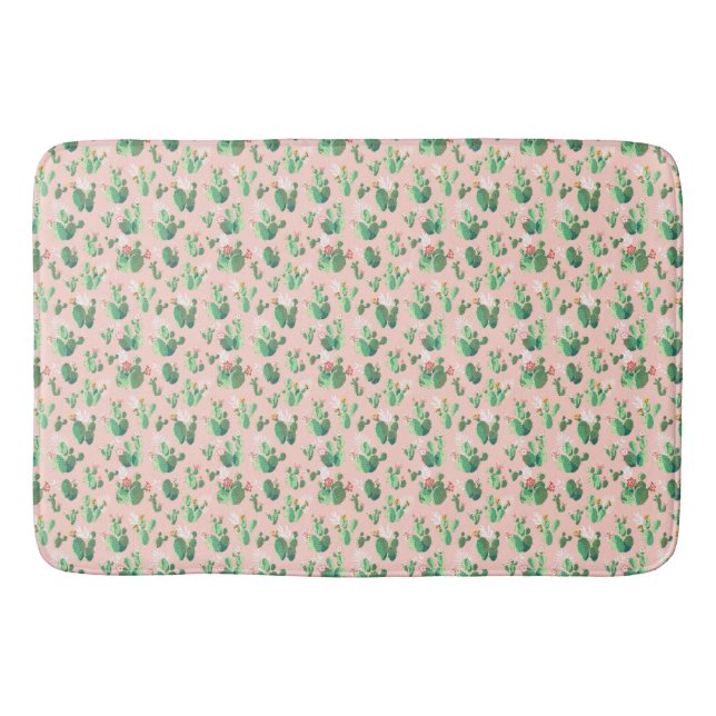 Pink and Teal Cactus Southwestern Bath Mat Decor (Front)