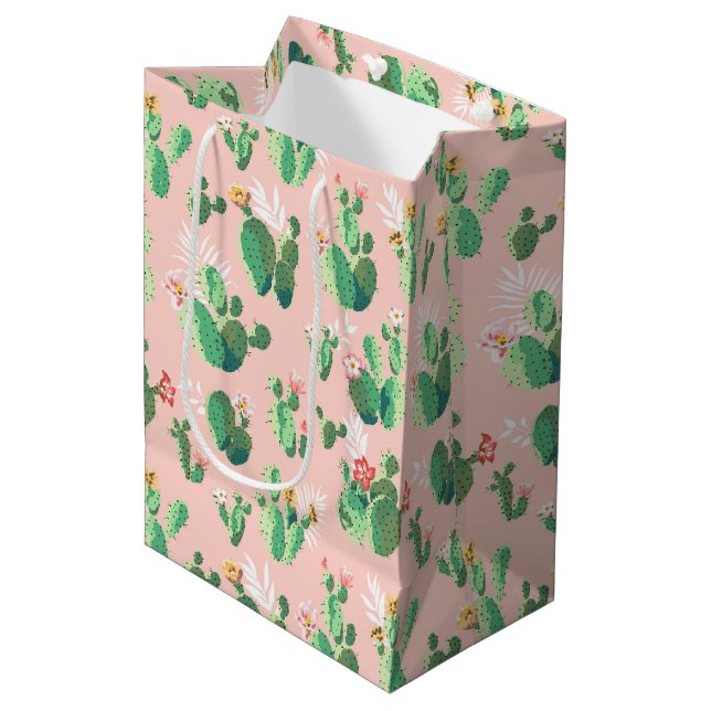 Pink and Teal Cactus Southwestern Gift Bag (Front Angled)