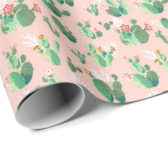 Pink and Teal Cactus Southwestern Gift Wrap (Roll Corner)