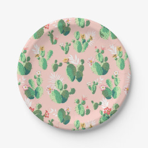 Pink and Teal Cactus Southwestern Paper Plates