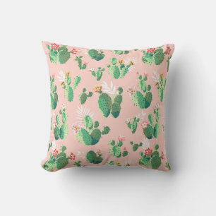 Pink and Teal Cactus Southwestern  Throw Pillow