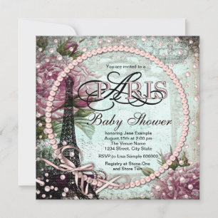 Pink and Teal Chic Paris Baby Shower Invitation