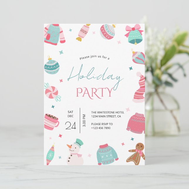 Pink and Teal  Christmas Invitation (Standing Front)