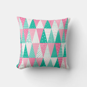 Pink and Teal Christmas Trees Cushion