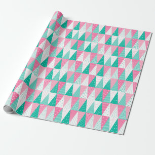 Pink and Teal Christmas Trees Wrapping Paper