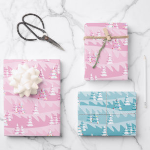 Pink and Teal Christmas Trees Wrapping Paper Sheet