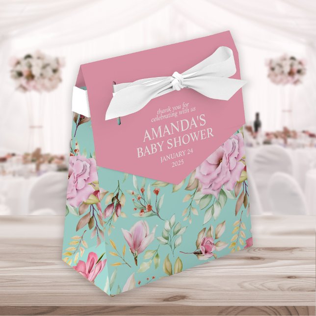 Pink and Teal Country Garden Floral Favour Box (Creator Uploaded)