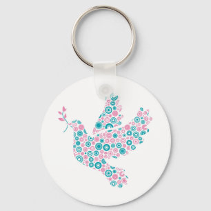 Pink and Teal DOVE Key Ring