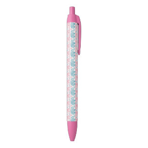 Pink And Teal Ethnic Elephant Pattern Black Ink Pen