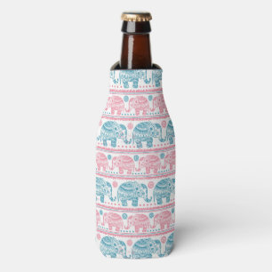 Pink And Teal Ethnic Elephant Pattern Bottle Cooler