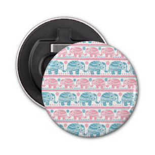 Pink And Teal Ethnic Elephant Pattern Bottle Opener