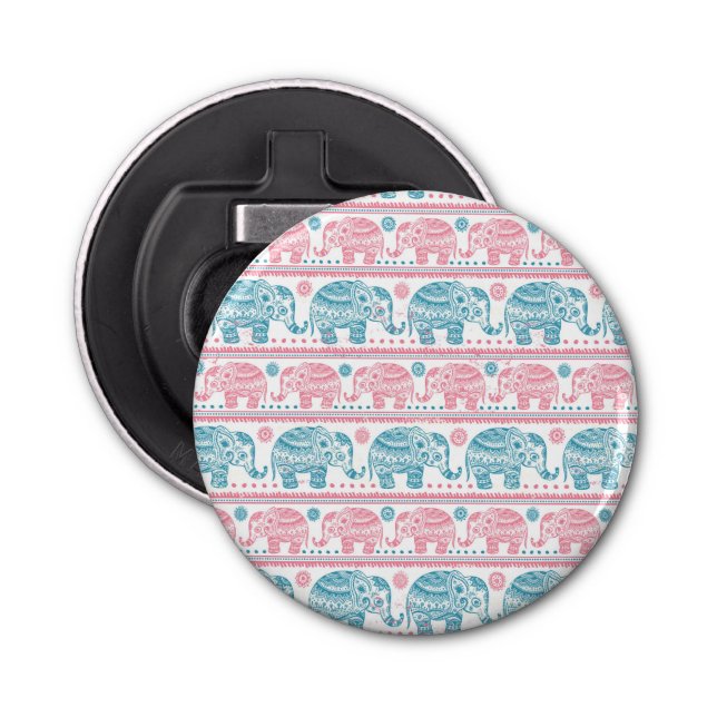 Pink And Teal Ethnic Elephant Pattern Bottle Opener (Front)