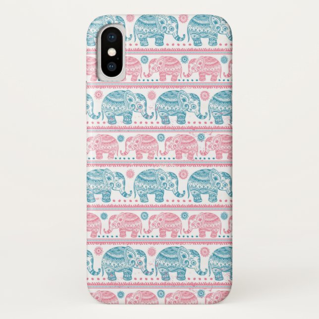 Pink And Teal Ethnic Elephant Pattern Case-Mate iPhone Case (Back)