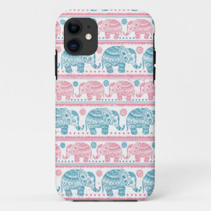 Pink And Teal Ethnic Elephant Pattern iPhone 11 Case