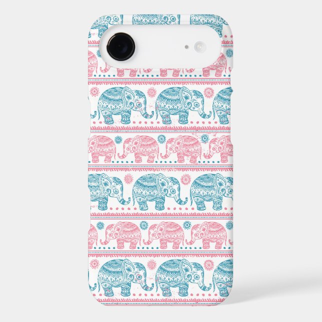 Pink And Teal Ethnic Elephant Pattern Case-Mate iPhone Case (Back)