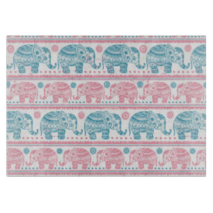 Pink And Teal Ethnic Elephant Pattern Cutting Board