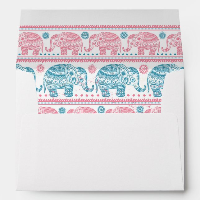 Pink And Teal Ethnic Elephant Pattern Envelopes (Back (Bottom))