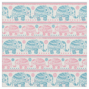 Pink And Teal Ethnic Elephant Pattern Fabric