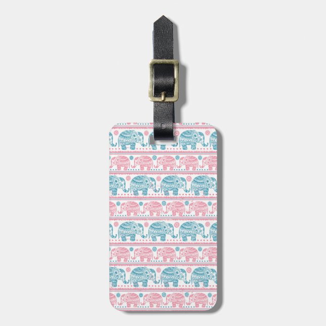 Pink And Teal Ethnic Elephant Pattern Luggage Tag (Front Vertical)