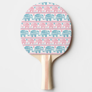 Pink And Teal Ethnic Elephant Pattern Ping Pong Paddle
