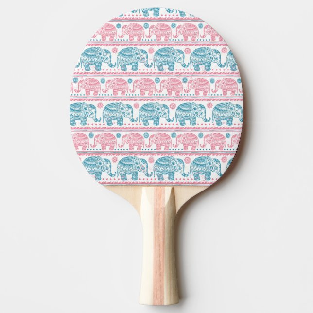 Pink And Teal Ethnic Elephant Pattern Ping Pong Paddle (Front)