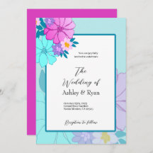 Pink and Teal Floral Wedding Invitations 