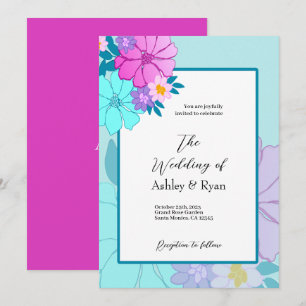 Pink and Teal Floral Wedding Invitations