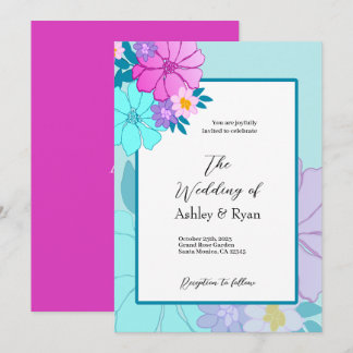 Pink and Teal Floral Wedding Invitations 