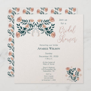 Pink and Teal Folk Art Floral Invitation