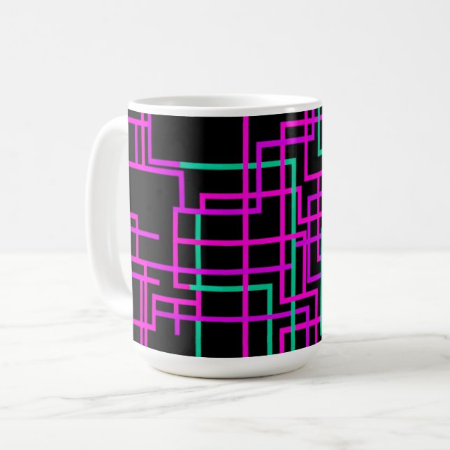 Pink and Teal Geometric Grid  Coffee Mug (Front Left)
