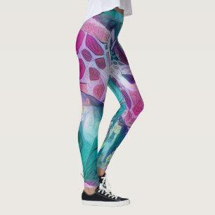 Pink and Teal Giraffe Creative Wildlife Abstract Leggings