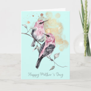 Pink and Teal Hummingbirds Mother's Day Card