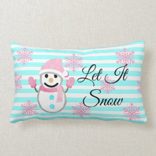 Pink and Teal Let it Snow  Snowfman Pillow