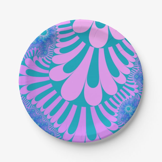 Pink and Teal Loop Paper Plate (Front)