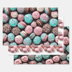 Pink and Teal Macaron Wrapping Paper Sheet
