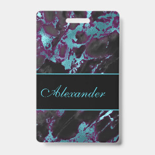 Pink and Teal Marble Style Luggage Tag Badge ID Badge