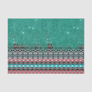 Pink and Teal Modern Aztec with Faux Teal Glitter Tissue Paper