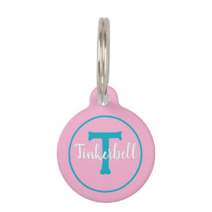 Pink and Teal, Monogram, If My Human is Lost, Pet Tag