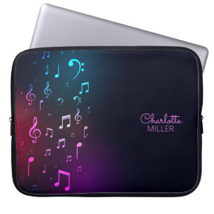 Pink and Teal Music Notes and Custom Name Laptop Sleeve