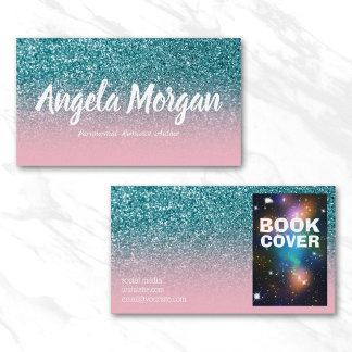 Pink and Teal Ombre Glitter Photo Author Business Card