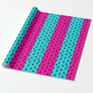 Pink and Teal Paw Print Wrapping Paper