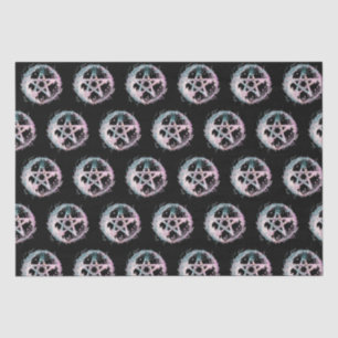 Pink and Teal Pentagram Witchcraft Black Halloween Tissue Paper