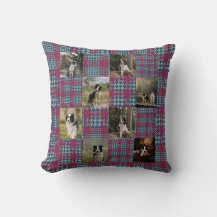 Pink and Teal Plaid 8 Photo Collage Cushion