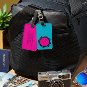 Pink and Teal Polka Dot Monogram Luggage Tag