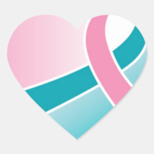 Pink and Teal ribbon HEART sticker